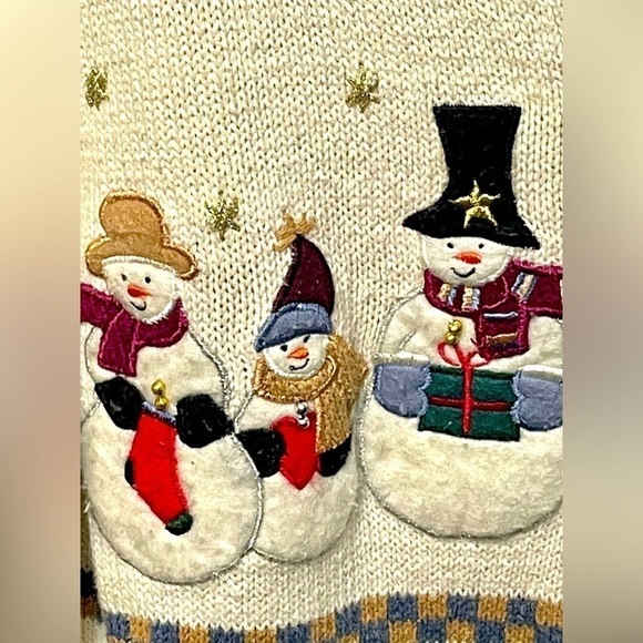 designer Originals Studio Joy Vintage Snowman Cardigan Sweater, Size Large, 3D - Picture 3 of 12
